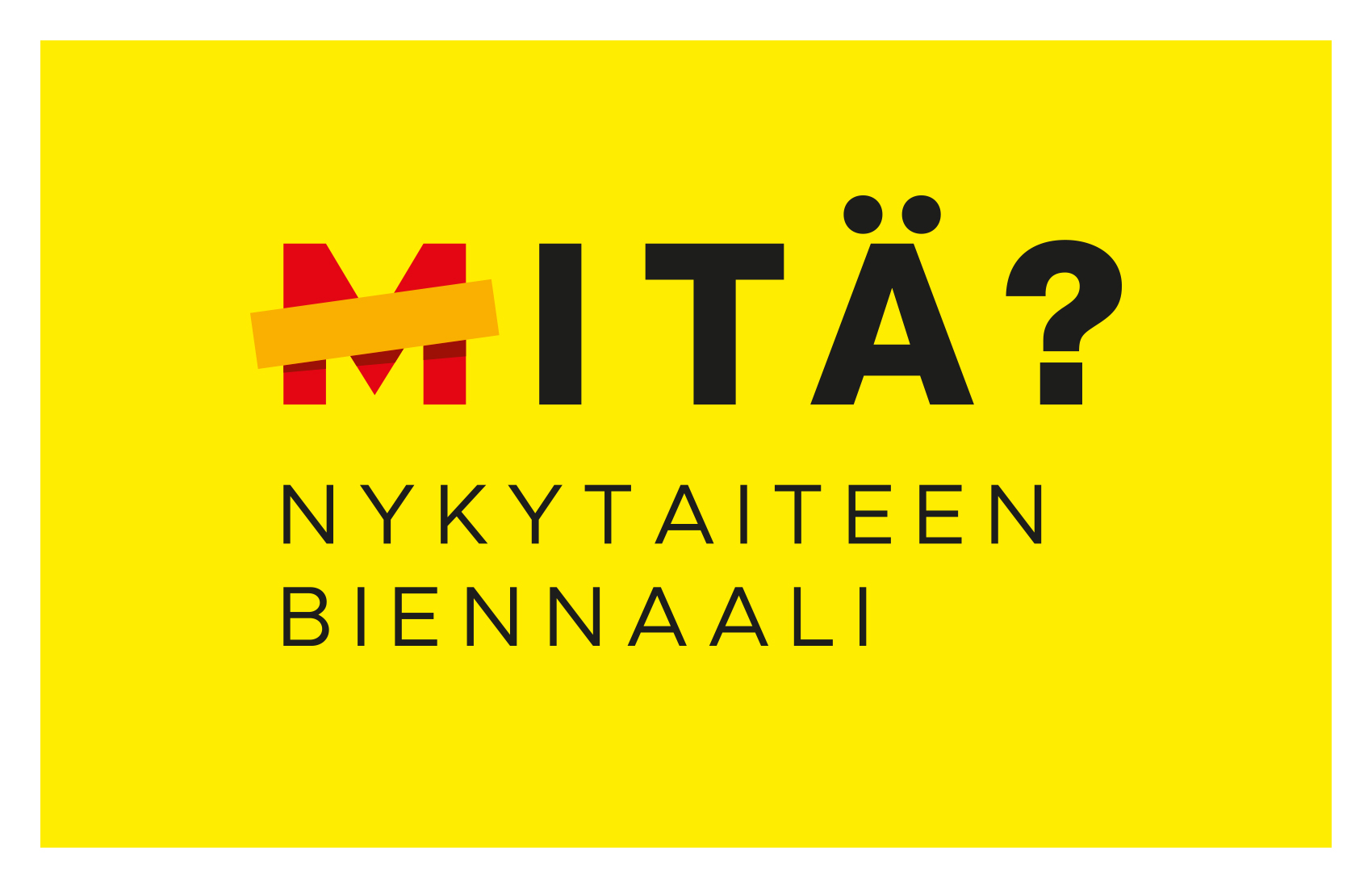 M_itä? biennaalin logo keltaisella pohjalla